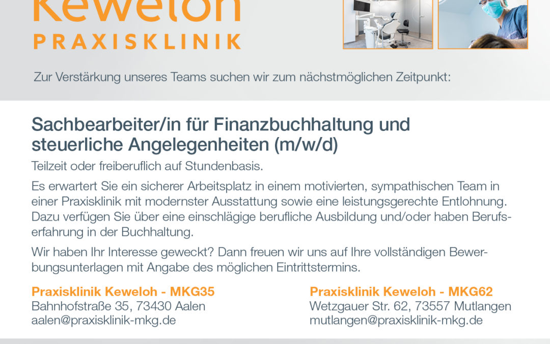 Stelle: Sachbearbeiter/in für Finanzbuchhaltung und steuerliche Angelegenheiten (m/w/d)